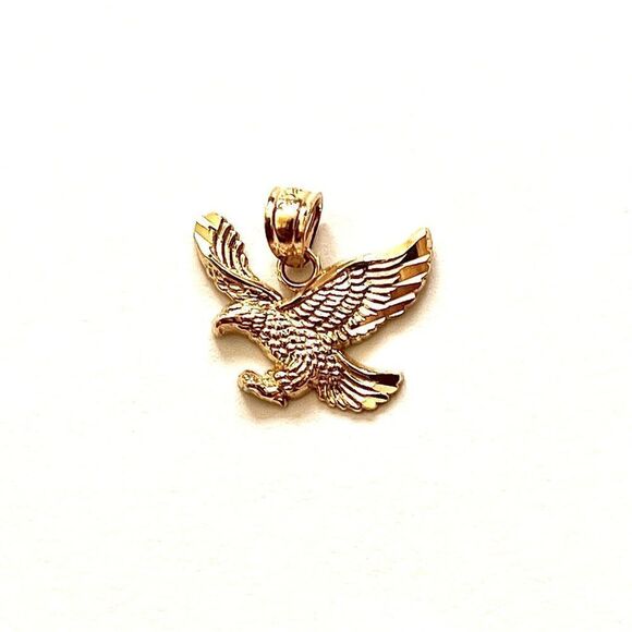 14k Yellow Solid Gold Eagle Pendant | Fine Bird Jewelry | Symbol | Gift | - Picture 1 of 5